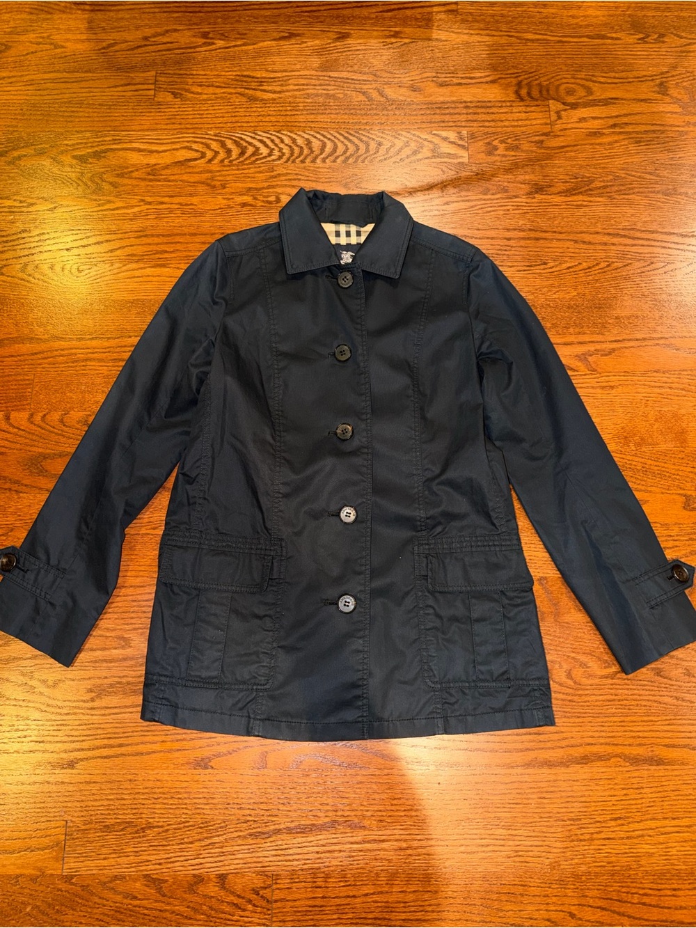 Burberry Navy Classic Button-Front Trench Jacket Size M